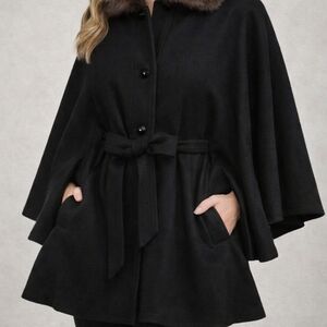 Betsey Johnson Black Capelet with Fur Trim